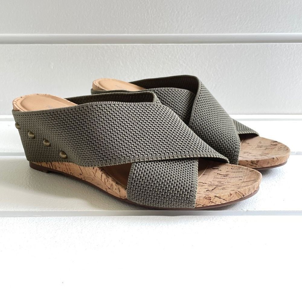 41 Hawthorn Women's Green Stretch Knit Mule Cork Wedge Joyce Sandals Size 6 - Picture 2 of 10